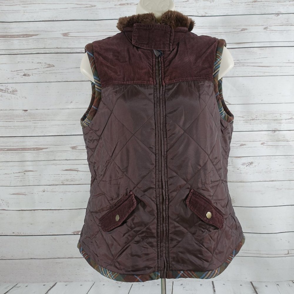 CAbi #694 Brown Quilted Vest Corduroy Trim Medium